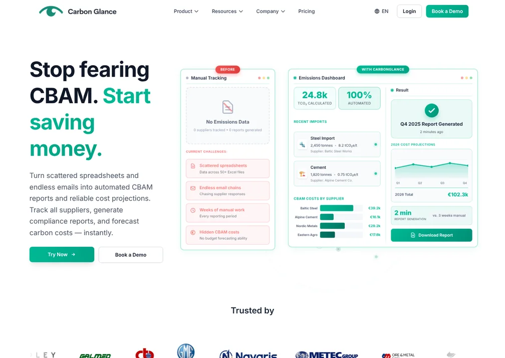Home page of the Carbon Glance website