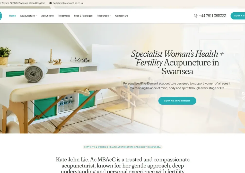 Home page of the Drift Acupuncture website