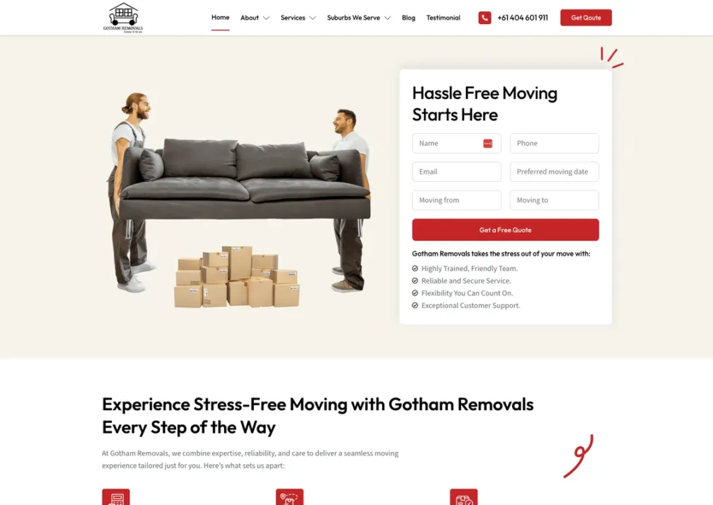 Home page of the Gotham Removals website