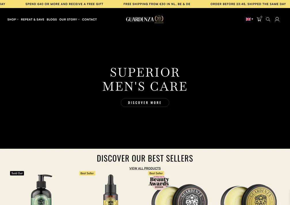 Home page of the Guardenza website
