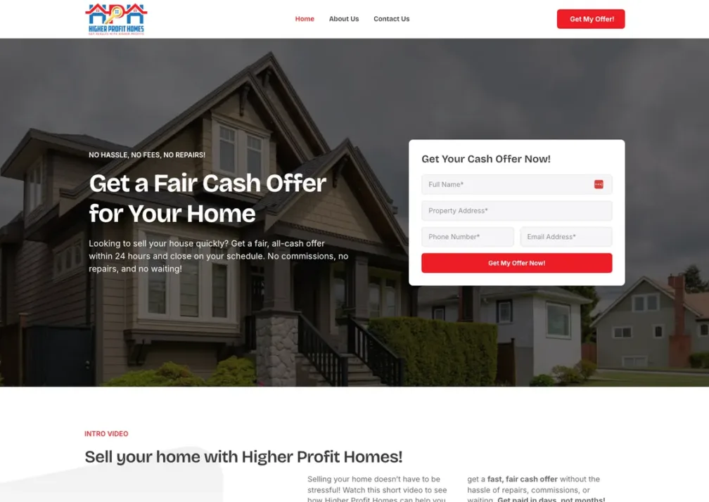Home page of the Higher Profit Homes website
