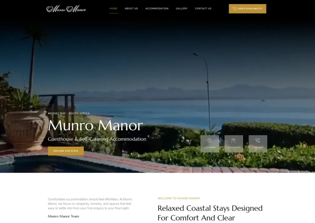 Home page of the Munro Manor website