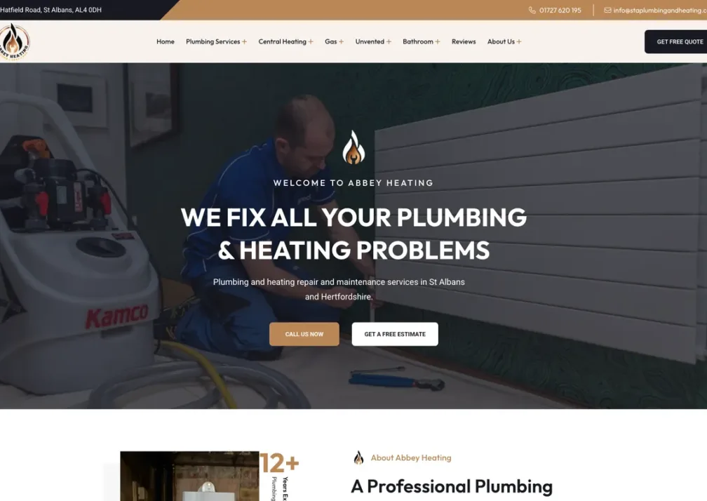 Home page of the Abbey Plumbing & Heating website