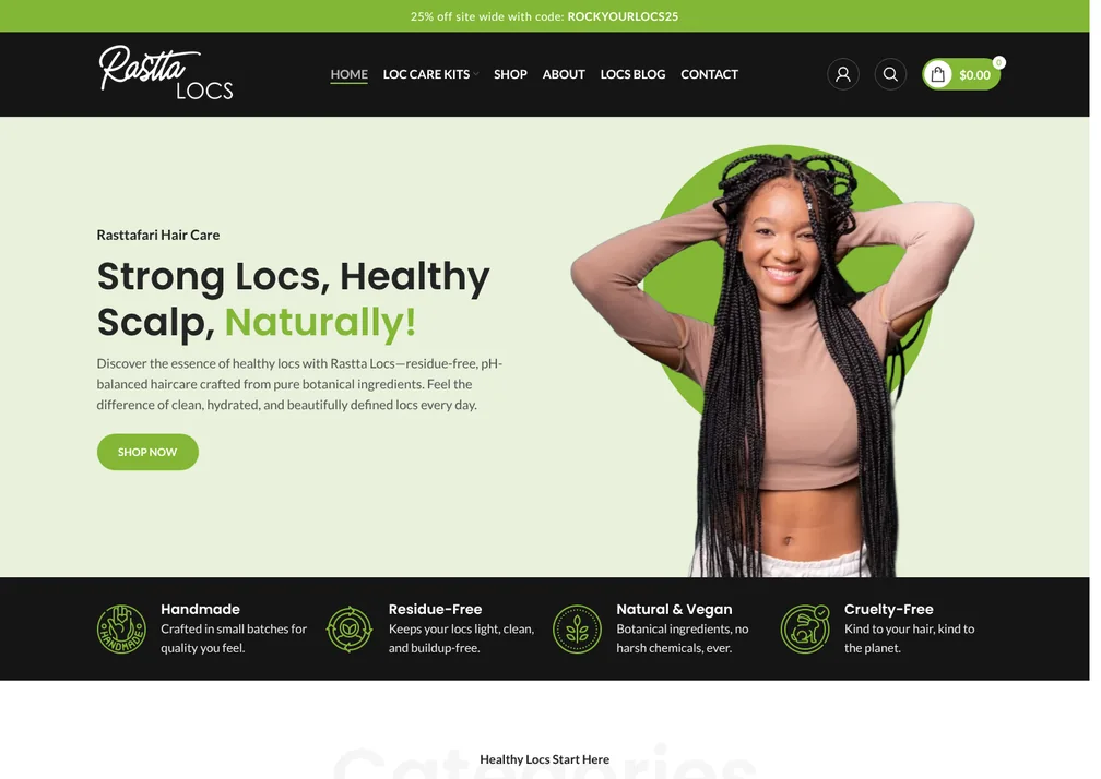 Home page of the Rastta Locs website
