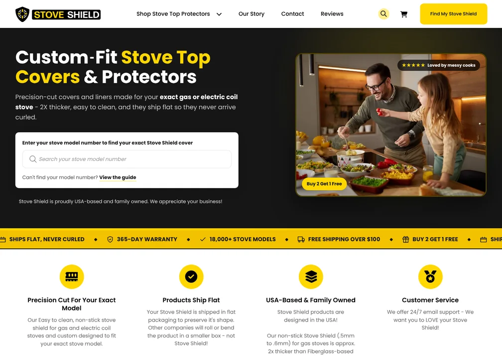 Home page of the Stove Shield website