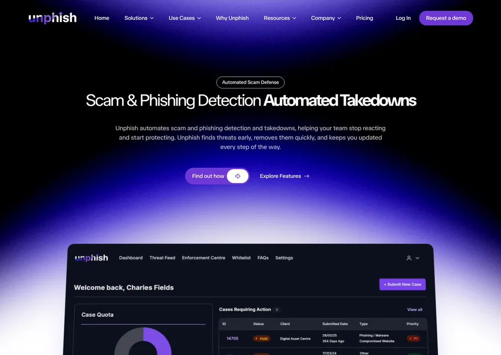 Home page of the Unphish website
