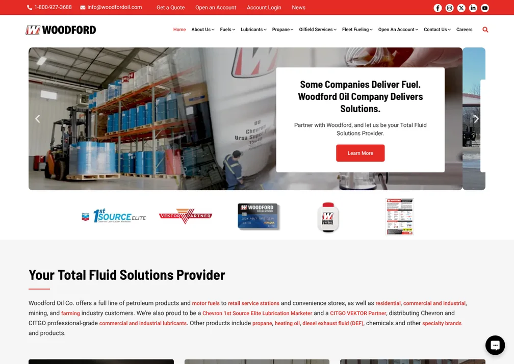 Home page of the Woodford Oil website