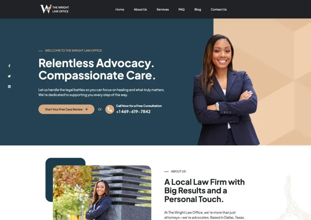 Home page of the The Wright Law Office website