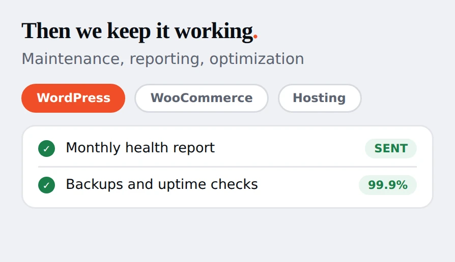 Illustration of a maintenance report with health checks and uptime
