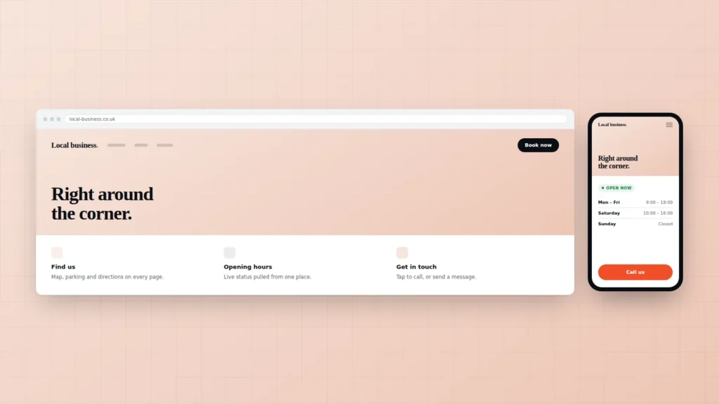 Illustration of a local business website shown on desktop and mobile