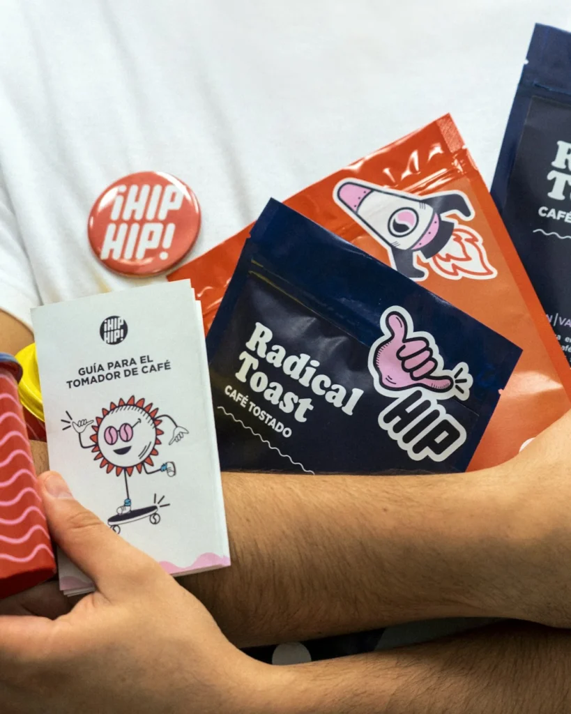 Branded coffee packaging, cups and cards