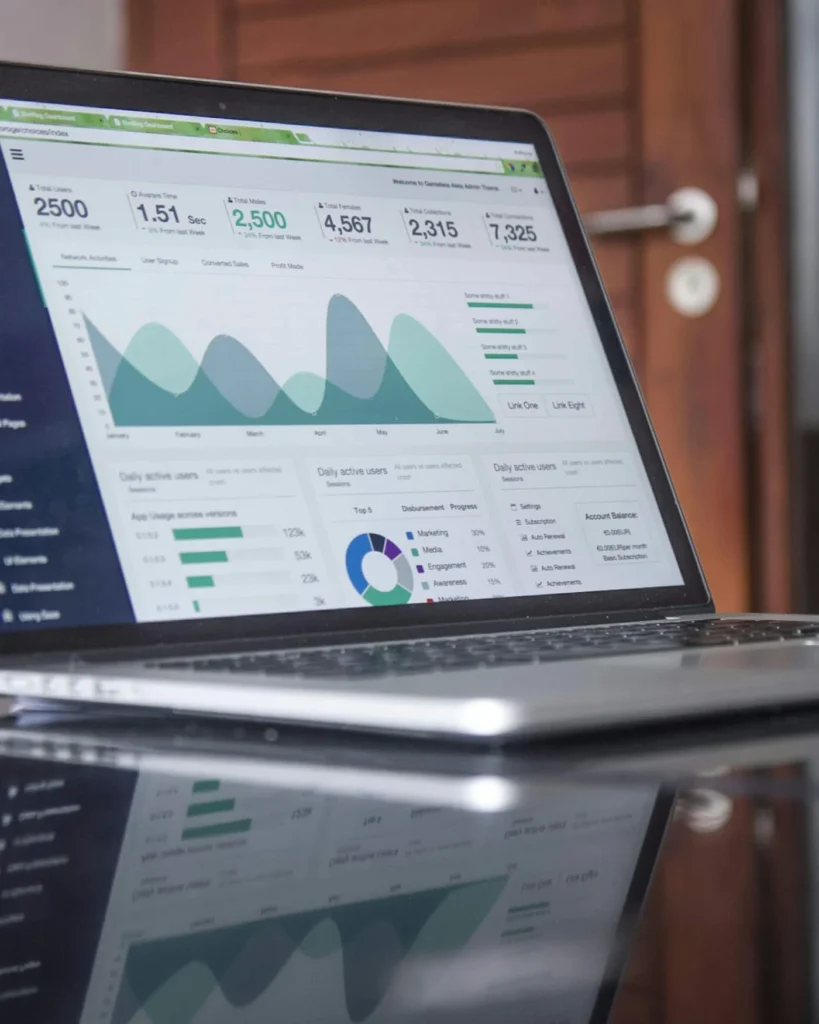 Laptop showing a sales and traffic dashboard