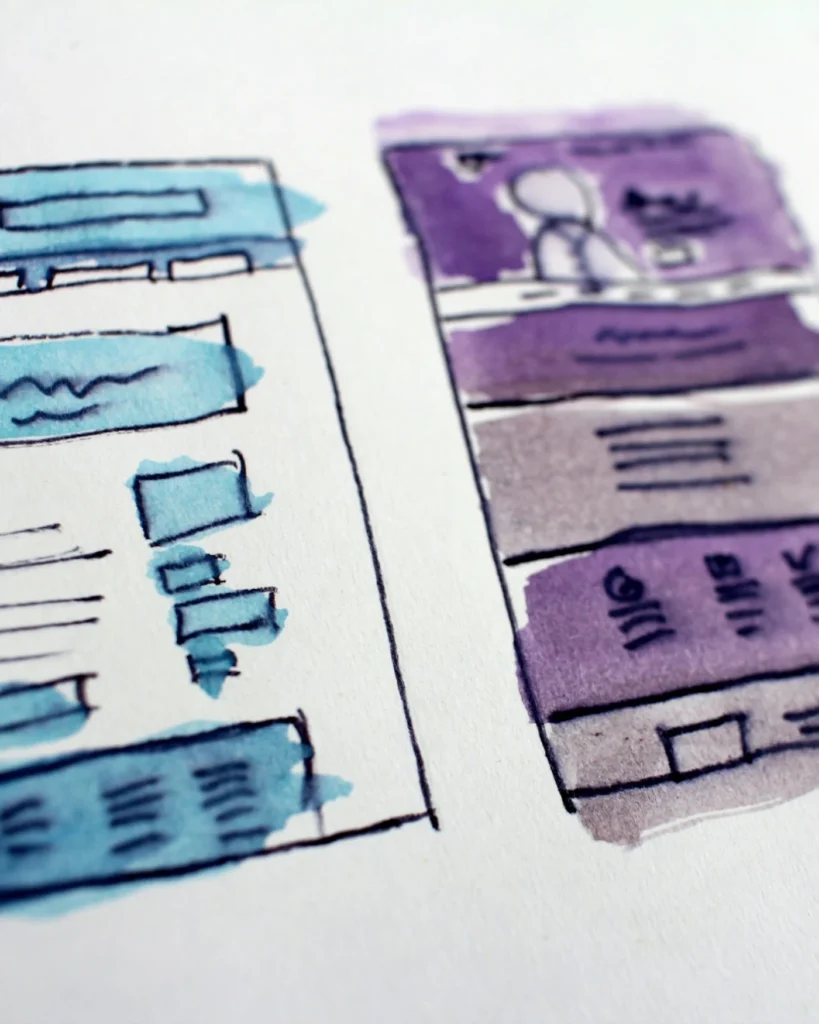 Hand-painted website wireframe sketches